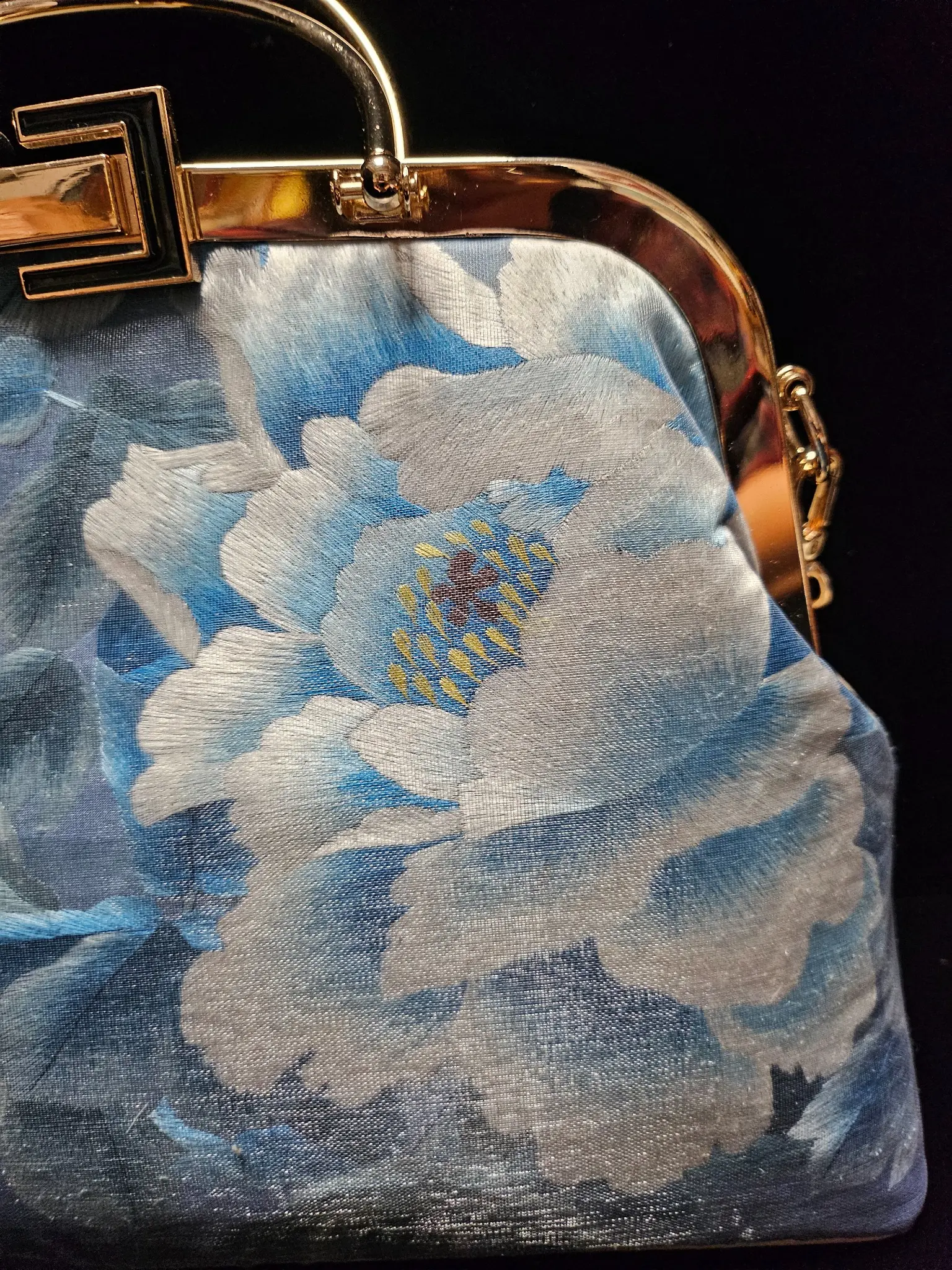 Detail of blue peony Bian embroidery