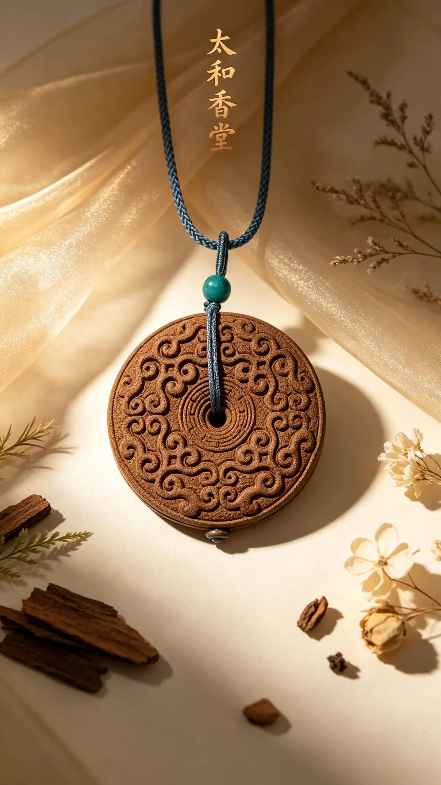 Round Taihe Xiangtang incense plaque with cloud-scroll relief