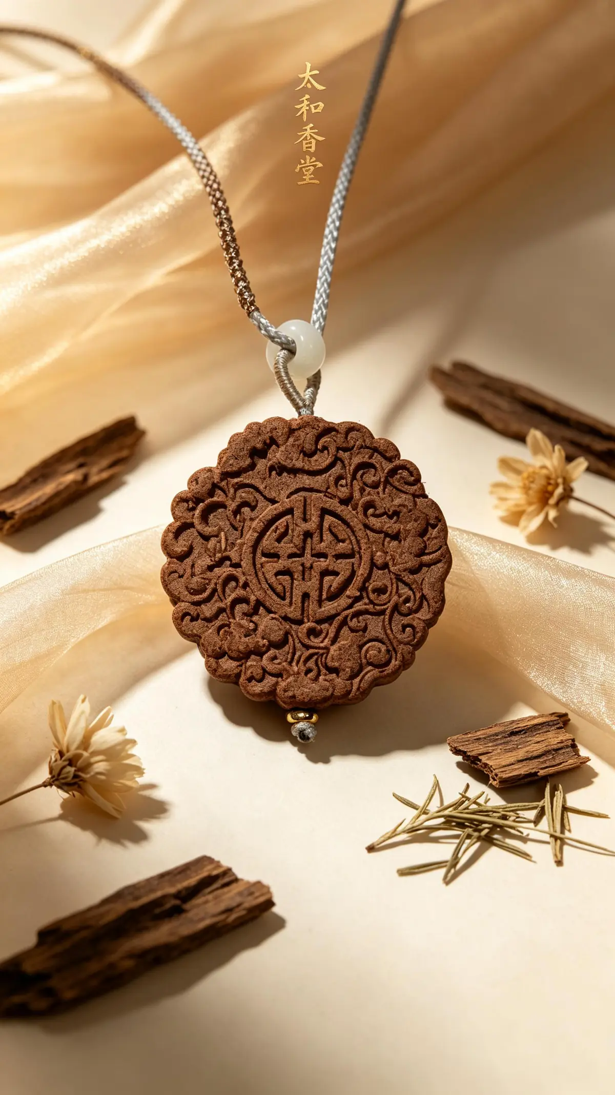 Round Taihe Xiangtang incense plaque with layered floral relief