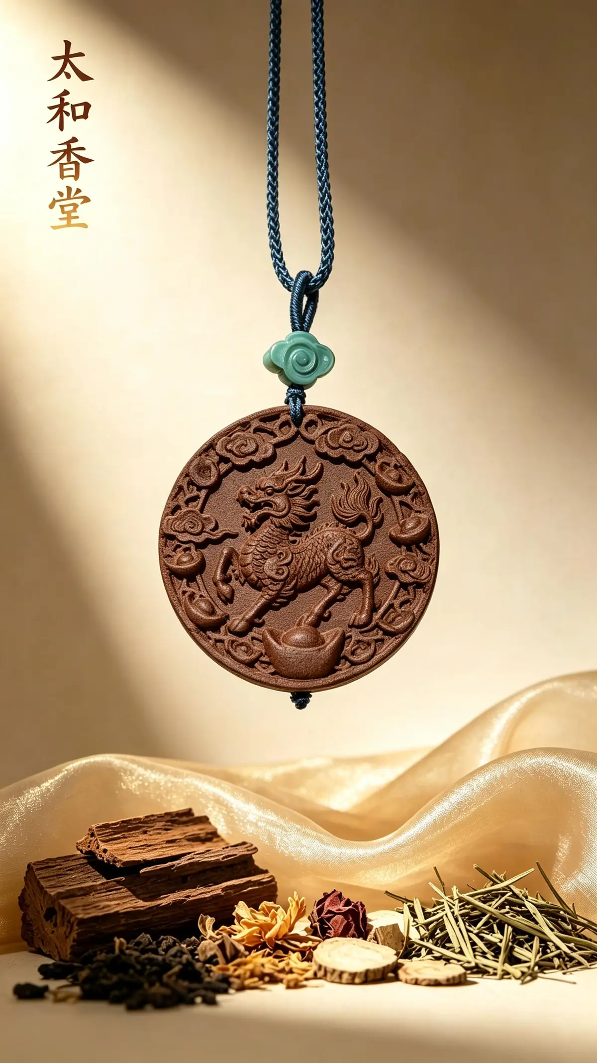 Round Taihe Xiangtang incense plaque with an intricate relief motif