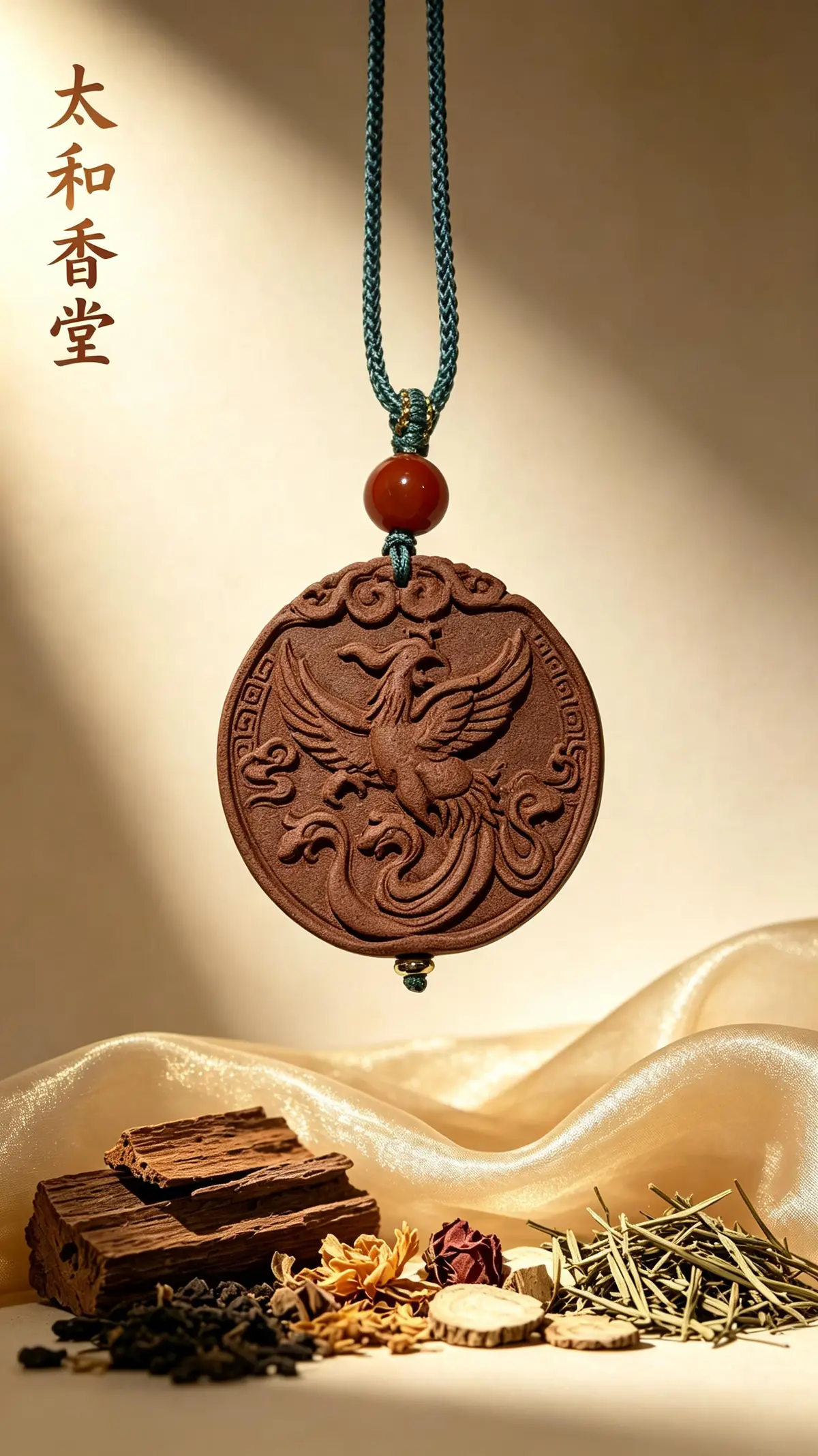 Round Taihe Xiangtang incense plaque with a bird relief motif