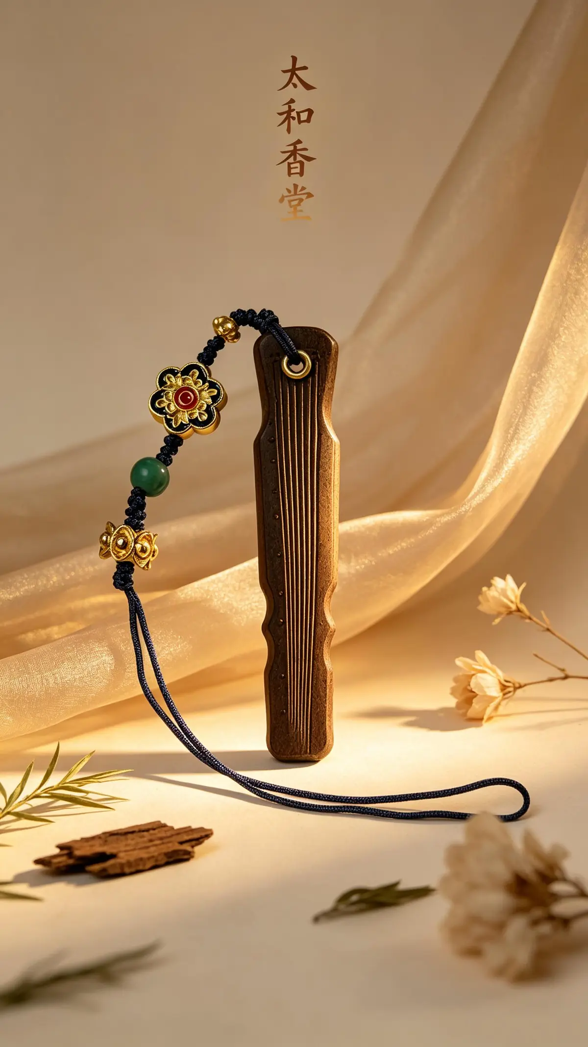 Slender Taihe Xiangtang incense ornament with a decorative cord